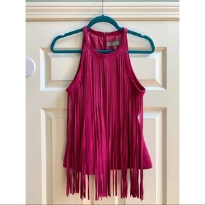 Magenta suede fringe sleeveless top